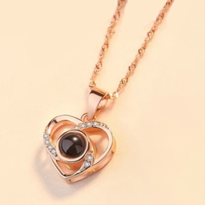 Lant dama, pandantiv inimioara cu cristale si text te iubesc in 100 de limbi, model fashion elegant, tematica forever love, reglabil, rose gold - Img 3