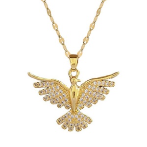 Lant dama, pandantiv pasare cu aripi intinse, model delicat elegant, tematica free bird, auriu