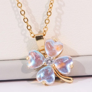 Lant dama, pandantiv trifoi cu patru foi, model norocos cu cristal, tematica fashion spring, reglabil, multicolor - Img 3