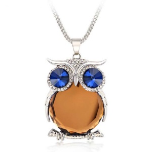 Lant dama, pandativ bufnita cu cristale, argintiu cu cristal maro, simbol Feng Shui,