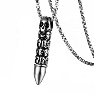 Lant deadly bullet, pandantiv glont tip totem cu schelete, model, unisex, argintiu,