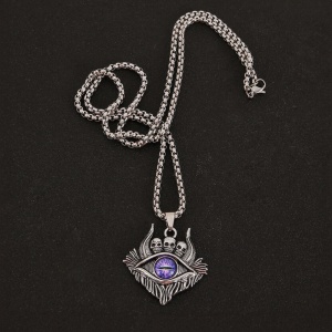 Lant demon world, cu pandantiv evil eye cu detalii capete de schelet, unisex, mov, - Img 4