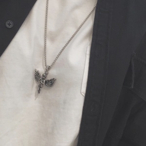 Lant holy spirit, cu pandantiv inger pazitor, unisex, argintiu, - Img 4