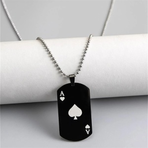 Lant, model carti de joc poker, pandantiv carte de joc castigatoare “As”, unisex, negru, - Img 2