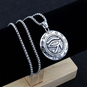 Lant model egiptean, cu pandantiv ochiul lui Horus, unisex, argintiu, - Img 2
