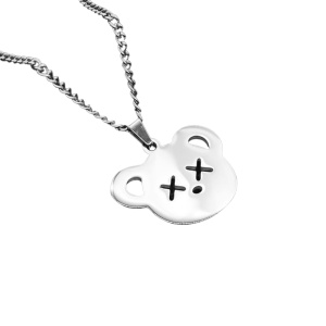 Lant, model funny tineresc, pandantiv ursulet RIP, unisex, argintiu perlat