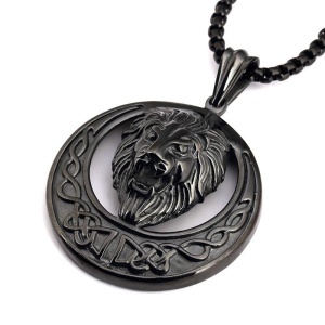 Lant, model lion king cu blazon, pandantiv cap de leu regal, unisex, negru, - Img 3