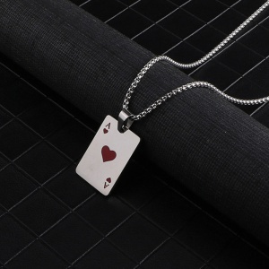 Lant, model poker lucky, pandantiv carte de joc, unisex, rosu - Img 2