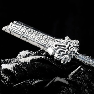 Lant retro cu pandantiv sabie chinezeasca, model broken sword, tematica unyielding warrior, unisex, argintiu, - Img 4