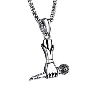 Lant the voice, pandantiv mana cu microfon sing and love music, unisex, argintiu,
