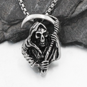 Lant underworld, cu pandantiv death reaper cu coasa prietenoasa, unisex, argintiu, - Img 3