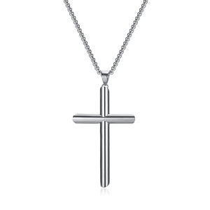 Lant unisex, cu pandantiv cruce, model religios minimalist, tematica holy cross, argintiu,