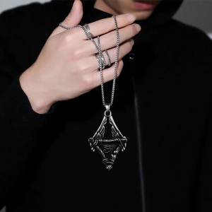 Lant unisex, pandantiv deosebit, model mitologic, tematica eye of Horus, argintiu, - Img 2