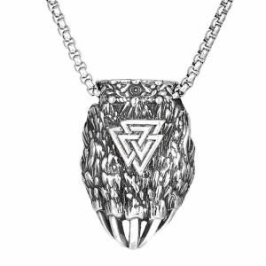 Lant unisex, pandantiv gheara de urs, model cu symbol viking Valknut, tematica bear paw, argintiu,