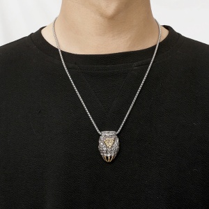 Lant unisex, pandantiv gheara de urs, model cu symbol viking Valknut, tematica bear paw, auriu, - Img 3
