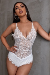 Lenjerie body sexy, dantela, dama, alb - Img 3