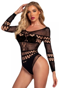 Lenjerie sexy, body erotic, maneci lungi, negru, plasa