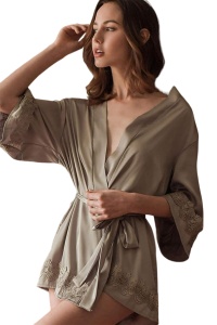 Lenjerie sexy dama, halat cu maneci trei sferturi, model elegant, tematica comfy night, gri