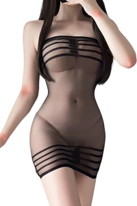 Lenjerie sexy dama, rochie mulata transparenta, model foarte provocator, tematica watch me, neagra
