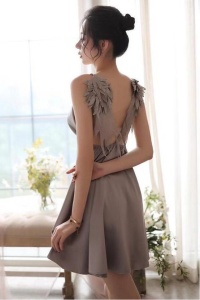 Lenjerie sexy dama, rochie scurta cu decolteu in V, model cu aripi de inger, tematica I’m your angel, gri - Img 3