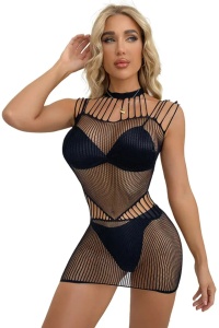 Lenjerie sexy dama, rochie scurta la baza gatului si bretele subtiri multiple, design provocator, model I’m confident, neagra