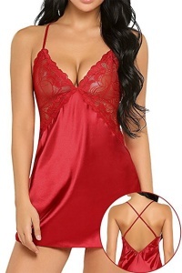 Lenjerie sexy tip neglijeu din satin rosu - Img 3