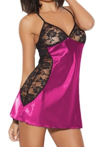 Lenjerie sexy tip neglijeu, fucsia, cu dantela neagra