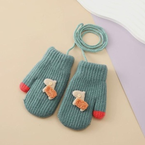 Manusi copii, model cu un singur degetel si snur, manseta elastica, accesorizate cu figurine vesele, tematica happy winter, unisex, marime 1 – 3 ani, verzi - Img 3