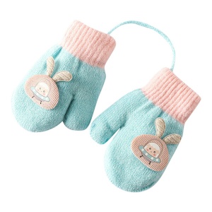 Manusi cu snur pentru copii, model calduros si vesel, tematica happy baby, marime 1 – 3 ani, albastru deschis