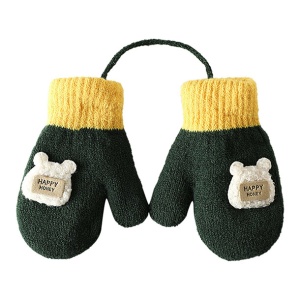 Manusi cu snur pentru copii, model calduros si vesel, tematica happy baby, marime 1 – 3 ani, verde inchis - Img 3