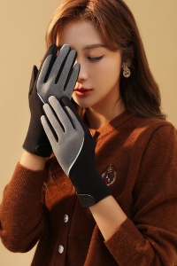 Manusi dama, model duo elegant, detalii de contrast, prindere cu scai reglabila, tematica autumn vibes, marime universala, negre - Img 3