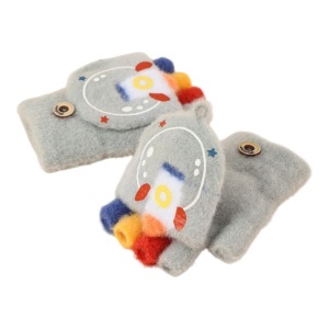 Manusi pentru copii, model cu degetele colorate descoperite si capac decapotabil, prindere cu nasturel, accesorizate cu racheta, tematica universul piticilor, baieti, marime 3 – 5 ani, gri - Img 2