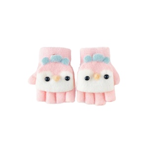 Manusi pentru copii, model cu degetele descoperite si capac decapotabil, accesorizate cu pinguini poznasi, tematica happy feet, marime 1 – 5 ani, roz deschis