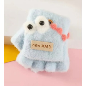 Manusi pentru copii, model cu degetele descoperite si capac decapotabil, prindere cu nasturel, accesorizate cu ochisori curiosi, manseta elastica, tematica funny dino, marime 0 – 3 ani, albastre - Img 3