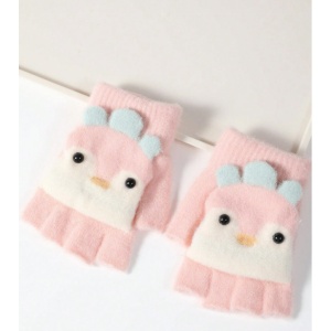 Manusi pentru copii, model cu degetele descoperite si capac decapotabil, accesorizate cu pinguini poznasi, tematica happy feet, marime 1 – 5 ani, roz deschis - Img 4
