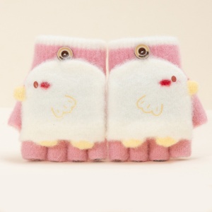 Manusi pentru copii, model cu degetele descoperite si capac decapotabil, prindere cu nasturel, accesorizate cu figurine vesele, tematica I love birds, unisex, marime 3 – 5 ani, roz - Img 3