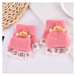 Manusi pentru copii, model cu degetele descoperite si numerotate, capac decapotabil prindere cu nasturel, manseta elastica, accesorizate cu puisor, tematica learn and play, marime 3 – 8 ani, roz - Img 3