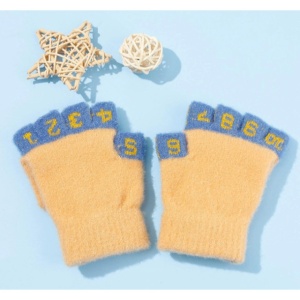 Manusi pentru copii, model cu degetele descoperite si numerotate, capac decapotabil prindere cu nasturel, manseta elastica, accesorizate cu puisor, tematica learn and play, marime 3 – 8 ani, galbene - Img 4