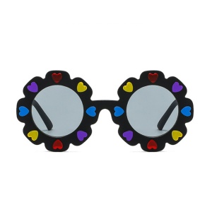 Ochelari de soare pentru copii, model pentru fetite, design floare cu petale in forma de inimioare, marime universala, negri - Img 2