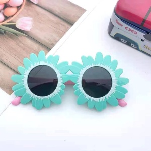 Ochelari de soare pentru copii, unisex, model cu floarea soarelui, tematica beautiful sun flower, marime universala, turcoaz - Img 3