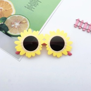 Ochelari de soare pentru copii, unisex, model cu floarea soarelui, tematica beautiful sun flower, marime universala, galbeni - Img 3