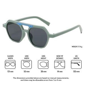Ochelari de soare pentru copii, unisex, model cu rama chic, detaliu de contrast, tematica cool summer, marime universala, verzi - Img 4
