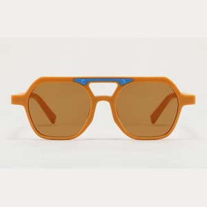 Ochelari de soare pentru copii, unisex, model cu rama chic, detaliu de contrast, tematica cool summer, marime universala, maro deschis - Img 2