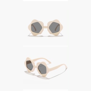 Ochelari de soare pentru copii, unisex, model cu rama cool, tematica perfect summer, marime universala, bej - Img 3