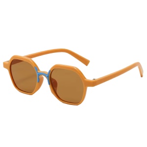 Ochelari de soare pentru copii, unisex, model cu rama fashion, cu detaliu de contrast, tematica cool summer, marime universala, maro deschis