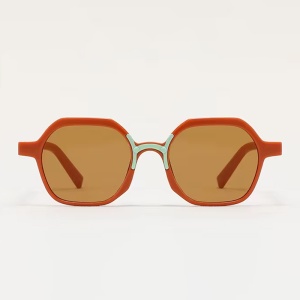 Ochelari de soare pentru copii, unisex, model cu rama fashion, cu detaliu de contrast, tematica cool summer, marime universala, maro - Img 2