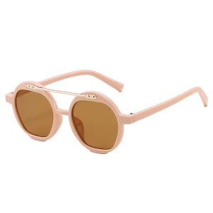 Ochelari de soare pentru copii, unisex, model cu rama fashion, cu accesoriu cool nerdy, tematica party summer, marime universala, roz