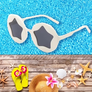 Ochelari de soare pentru copii, unisex, model cu stea, tematica new star in town, marime universala, albi - Img 2