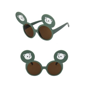 Ochelari de soare pentru copii, unisex, model cu urechiuse de ursulet, flexibili, marime universala, verzi - Img 3