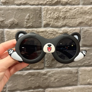Ochelari de soare pentru copii, unisex, model cu ursulet prietenos, tematica teddy the friendly buddy, marime universala, negri - Img 3